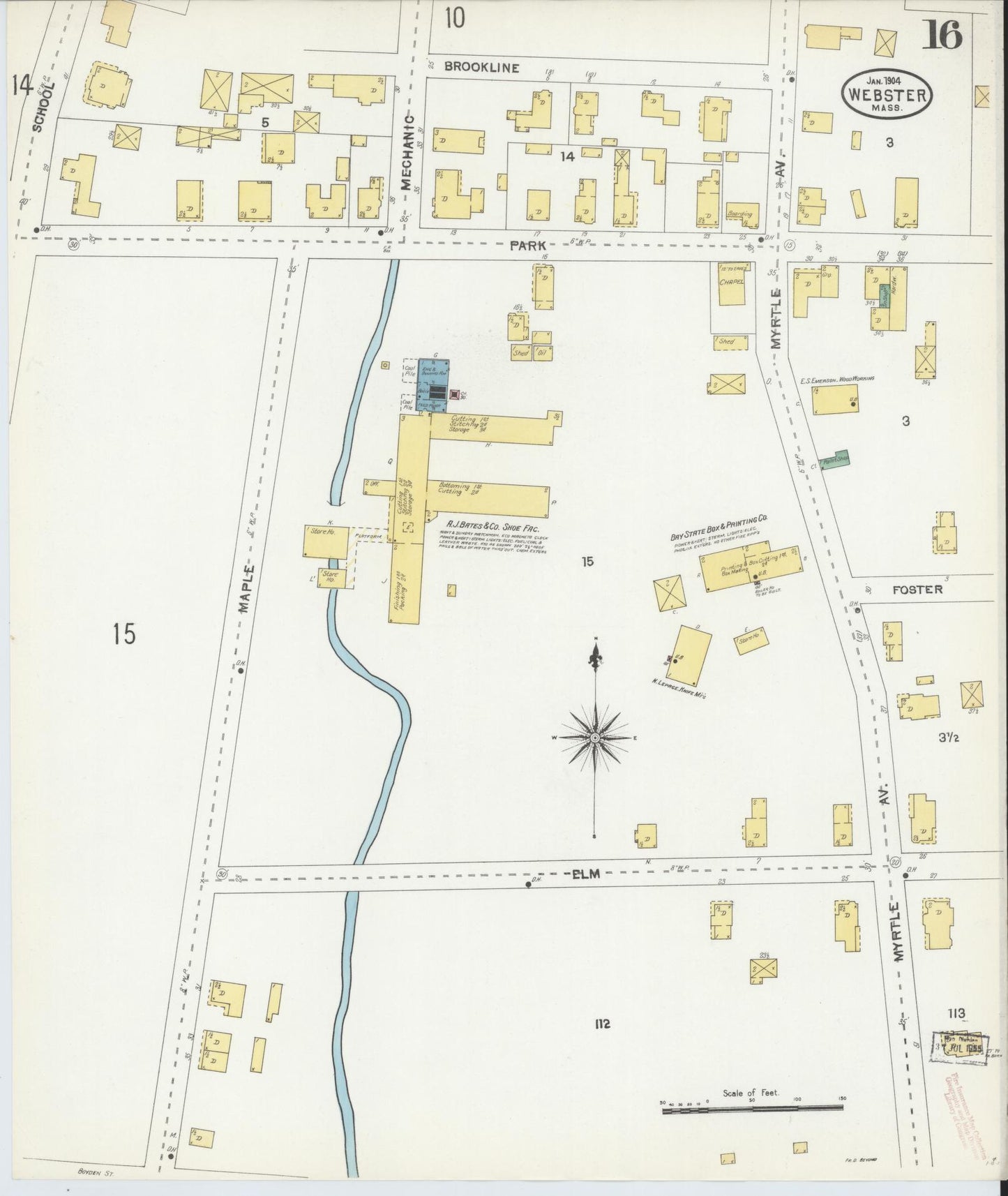 Sanborn Fire Insurance Map from Webster, Worcester County, Massachusetts (1904), Sheet #0016 - Historic Sanborn Fire Insurance Map Print, vintage old map wall art, antique decor, genealogy gift, Massachusetts Massachusetts map