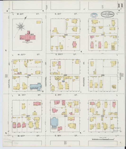 Sanborn Fire Insurance Map from Cheyenne, Laramie County, Wyoming (1894), Sheet #0011 - Historic Sanborn Fire Insurance Map Print, vintage old map wall art, antique decor, genealogy gift, Wyoming Wyoming map