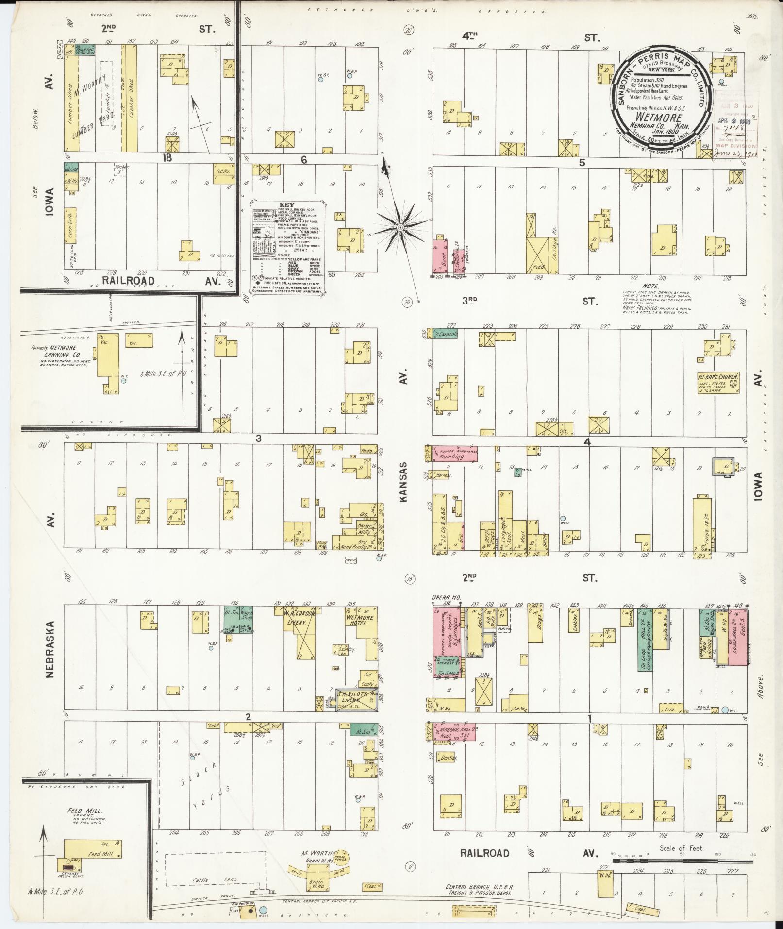 Sanborn Fire Insurance Map from Wetmore, Nemaha County, Kansas (1900), Sheet #0001 - Historic Sanborn Fire Insurance Map Print, vintage old map wall art, antique decor, genealogy gift, Kansas Kansas map