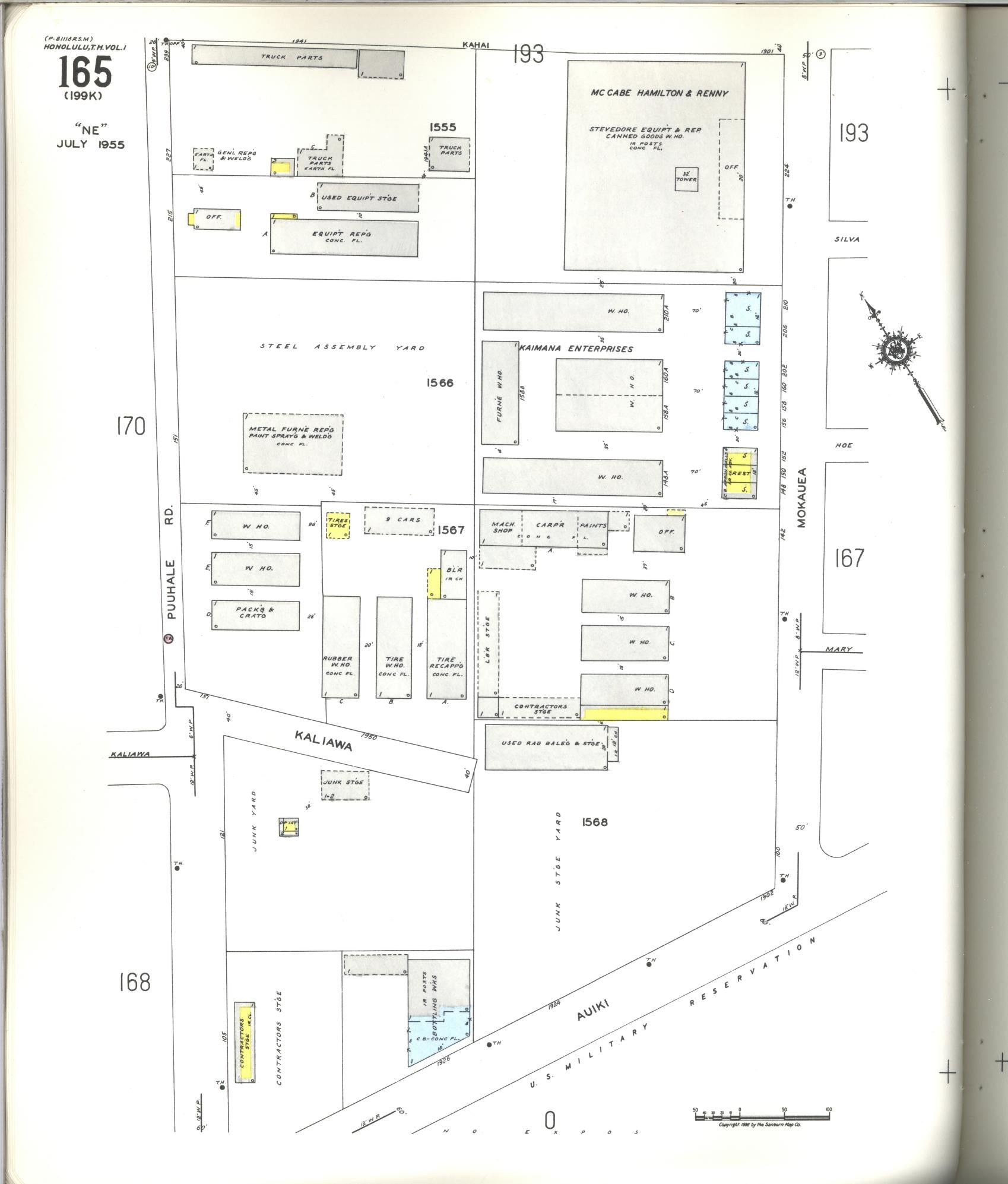 Sanborn Fire Insurance Map from Honolulu, Oahu County, Hawaii (1955), Sheet #0165 - Historic Sanborn Fire Insurance Map Print, vintage old map wall art