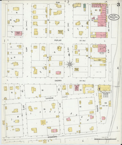 Sanborn Fire Insurance Map from Rogers, Benton County, Arkansas (1901), Sheet #0003 - Complete Map Set gallery image, historic Sanborn map, vintage wall art, Arkansas Arkansas