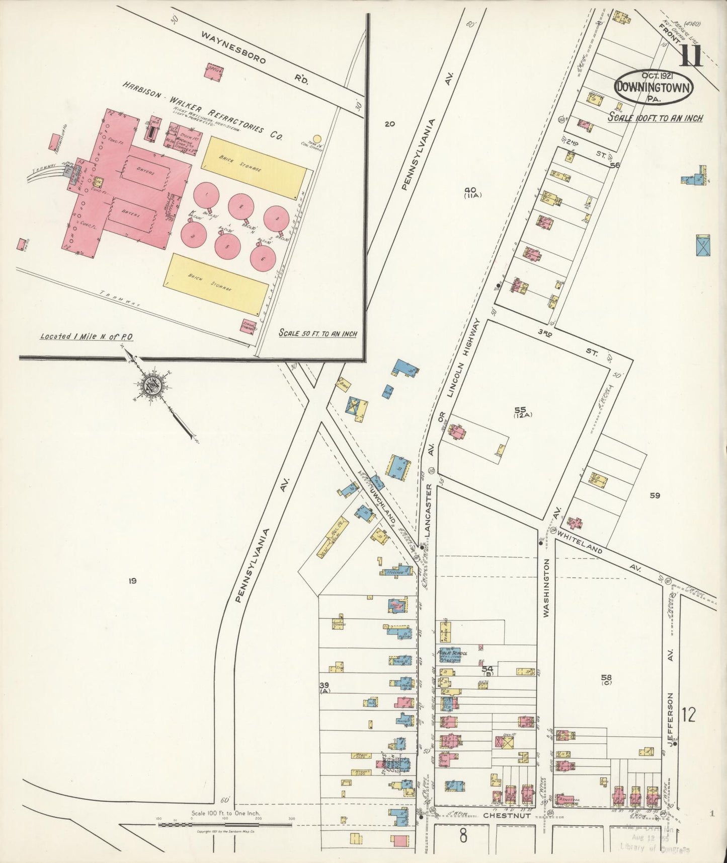 Sanborn Fire Insurance Map from Downingtown, Chester County, Pennsylvania (1921), Sheet #0011 - Historic Sanborn Fire Insurance Map Print, vintage old map wall art, antique decor, genealogy gift, Pennsylvania Pennsylvania map