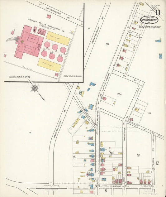 Sanborn Fire Insurance Map from Downingtown, Chester County, Pennsylvania (1921), Sheet #0011 - Historic Sanborn Fire Insurance Map Print, vintage old map wall art, antique decor, genealogy gift, Pennsylvania Pennsylvania map