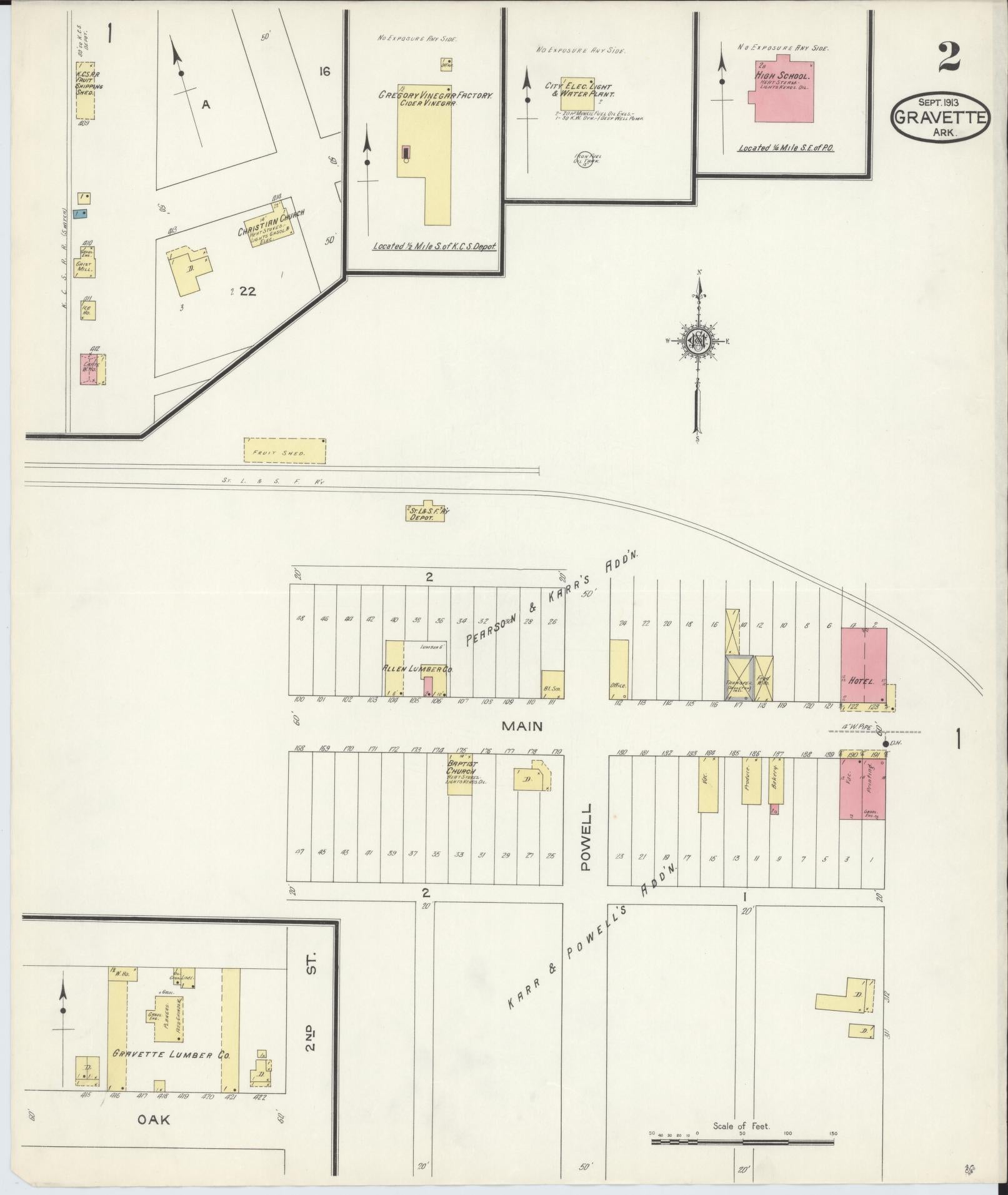 Sanborn Fire Insurance Map from Gravette, Benton County, Arkansas (1913), Sheet #0002 - Historic Sanborn Fire Insurance Map Print, vintage old map wall art, antique decor, genealogy gift, Arkansas Arkansas map