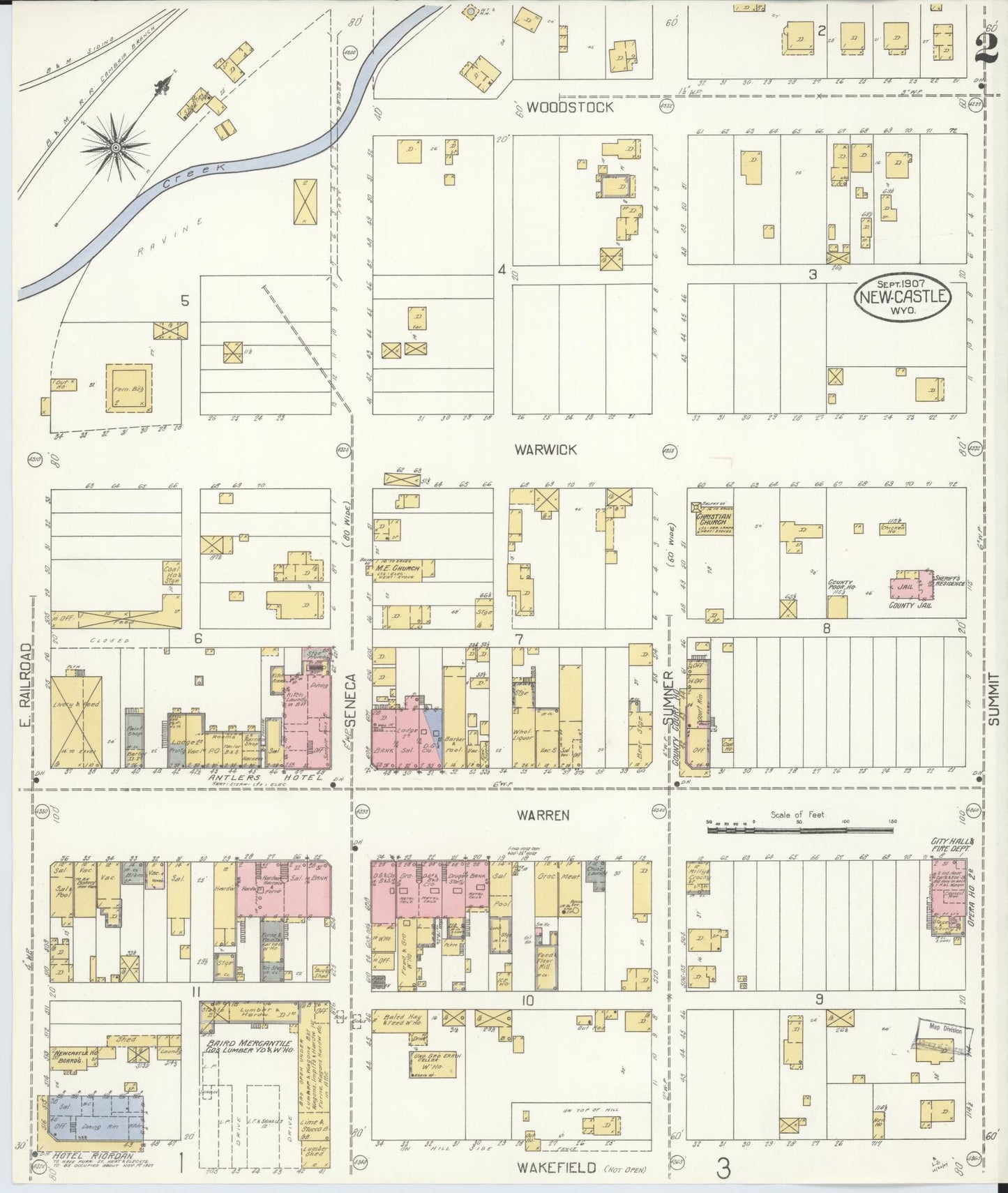Sanborn Fire Insurance Map from Newcastle, Weston County, Wyoming (1907), Sheet #0002 - Complete Map Set gallery image, historic Sanborn map, vintage wall art, Wyoming Wyoming