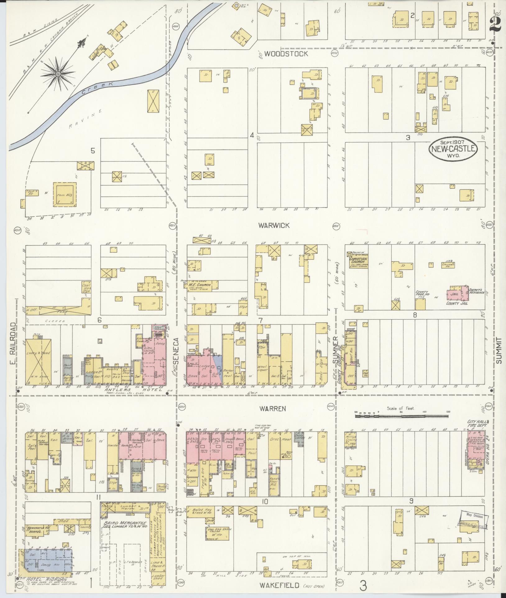 Sanborn Fire Insurance Map from Newcastle, Weston County, Wyoming (1907), Sheet #0002 - Complete Map Set gallery image, historic Sanborn map, vintage wall art, Wyoming Wyoming