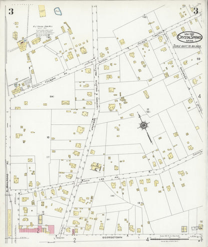 Sanborn Fire Insurance Map from Crystal Springs, Copiah County, Mississippi (1925), Sheet #0003 - Complete Map Set gallery image, historic Sanborn map, vintage wall art, Mississippi Mississippi