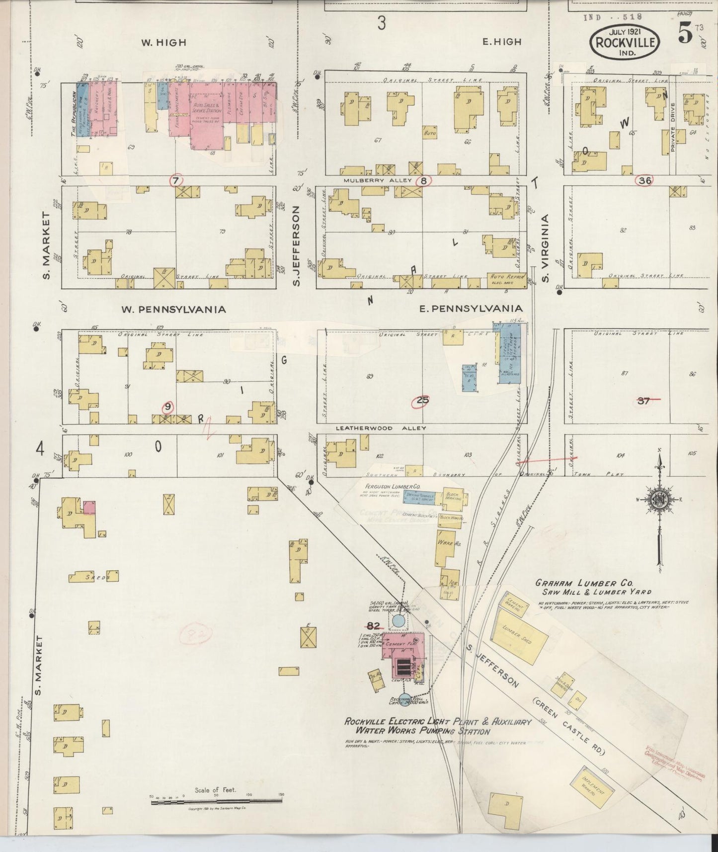 Sanborn Fire Insurance Map from Rockville, Parke County, Indiana (1932), Sheet #0005 - Complete Map Set gallery image, historic Sanborn map, vintage wall art, Indiana Indiana