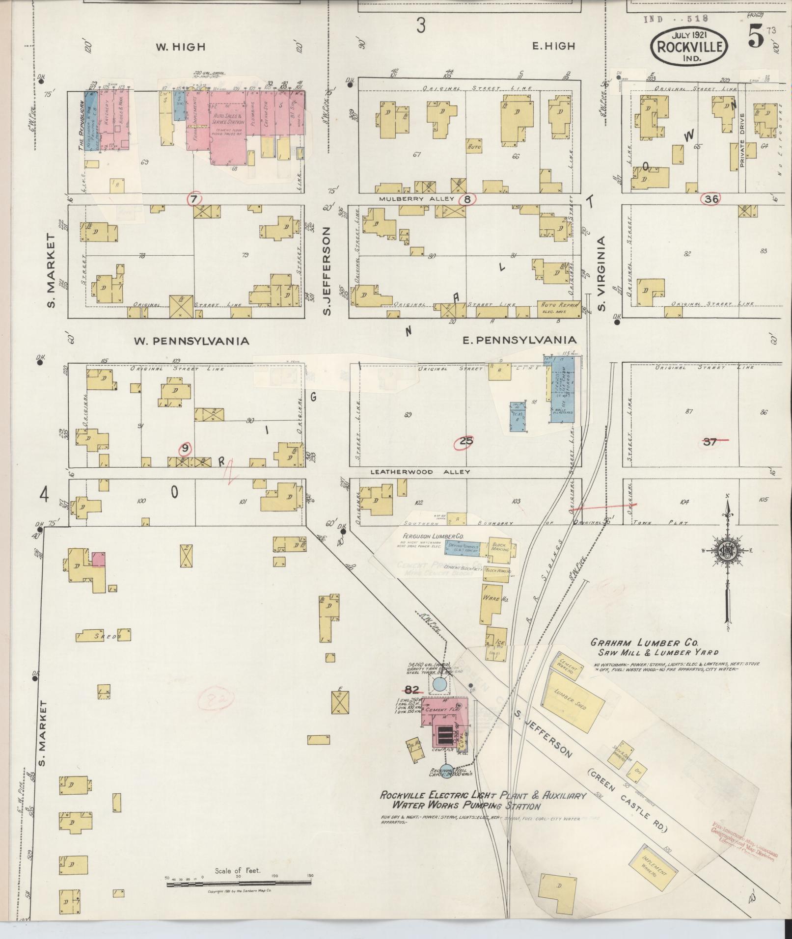 Sanborn Fire Insurance Map from Rockville, Parke County, Indiana (1932), Sheet #0005 - Complete Map Set gallery image, historic Sanborn map, vintage wall art, Indiana Indiana