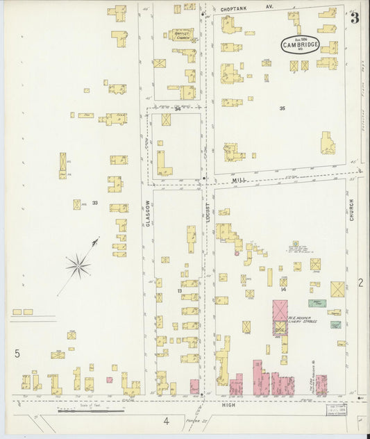Dorchester, Maryland - 1896 - Sanborn Fire Insurance Map, Sheet #0003 - Historic Sanborn Fire Insurance Map Print, Dorchester Maryland 1896 0003 vintage old map wall art