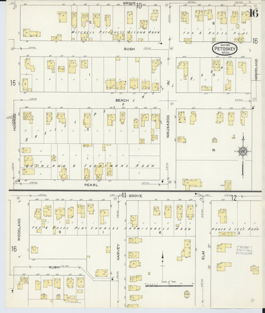 Sanborn Fire Insurance Map from Petoskey, Emmet County, Michigan (1913), Sheet #0016 - Historic Sanborn Fire Insurance Map Print, vintage old map wall art, antique decor, genealogy gift, Michigan Michigan map