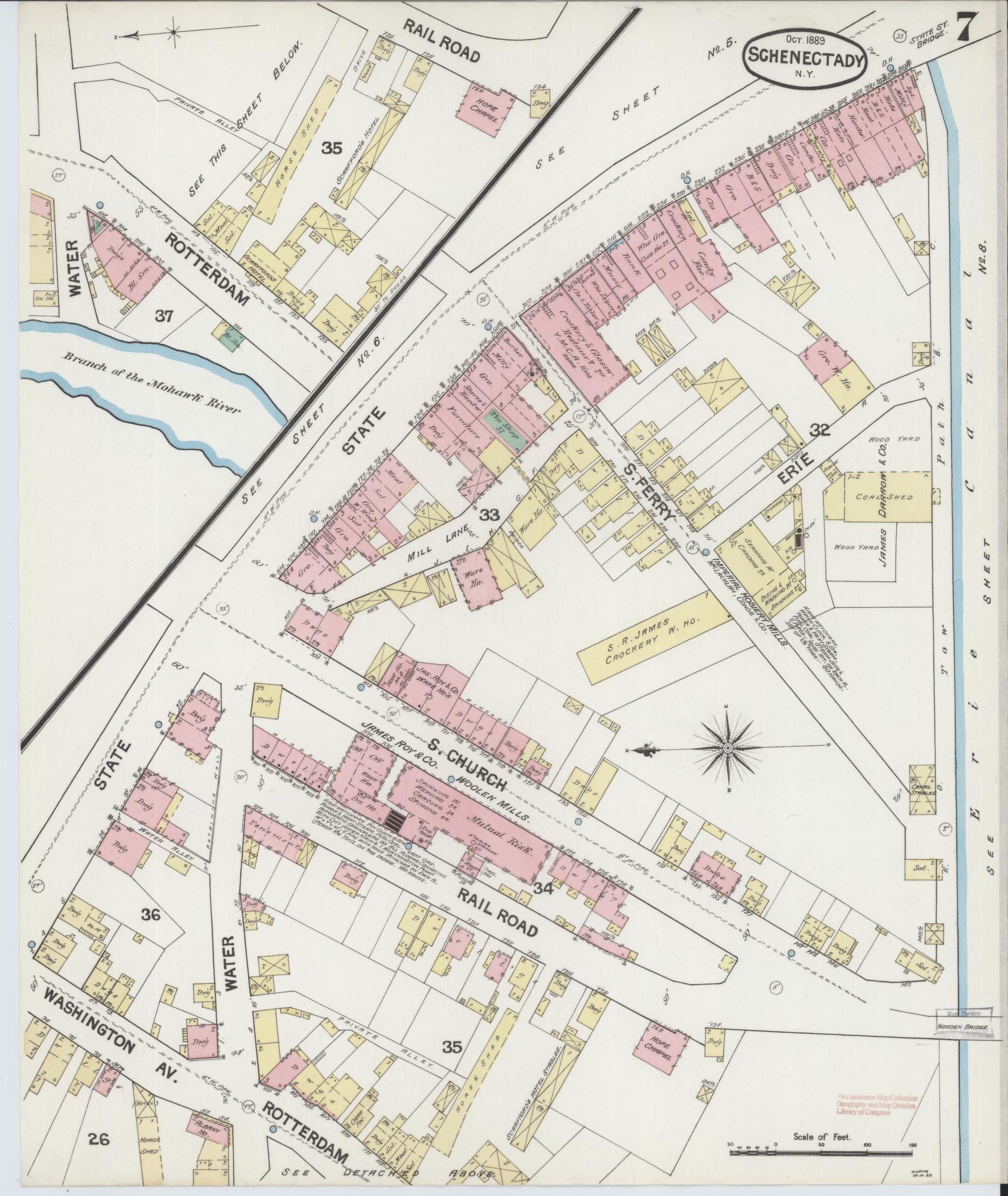 Sanborn Fire Insurance Map from Schenectady, Schenectady County, New York (1889), Sheet #0007 - Complete Map Set gallery image, historic Sanborn map, vintage wall art, New York New York