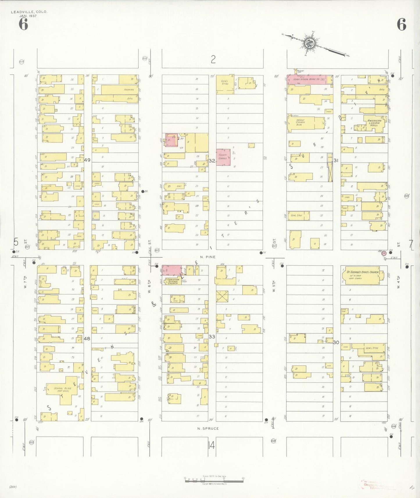 Sanborn Fire Insurance Map from Leadville, Lake County, Colorado (1937), Sheet #0006 - Complete Map Set gallery image, historic Sanborn map, vintage wall art, Colorado Colorado