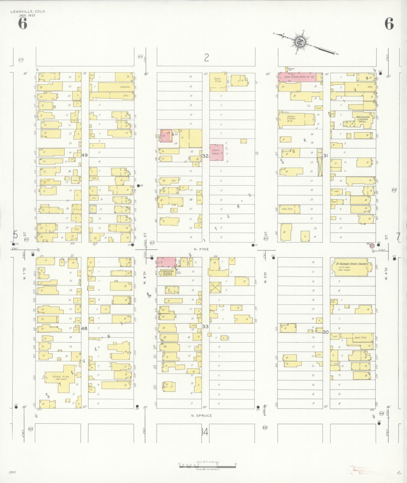 Sanborn Fire Insurance Map from Leadville, Lake County, Colorado (1937), Sheet #0006 - Complete Map Set gallery image, historic Sanborn map, vintage wall art, Colorado Colorado