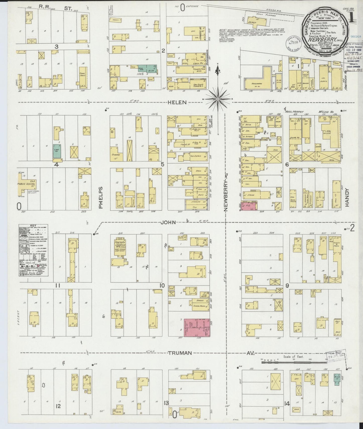Sanborn Fire Insurance Map from Newberry, Luce County, Michigan (1900), Sheet #0001 - Complete Map Set gallery image, historic Sanborn map, vintage wall art, Michigan Michigan