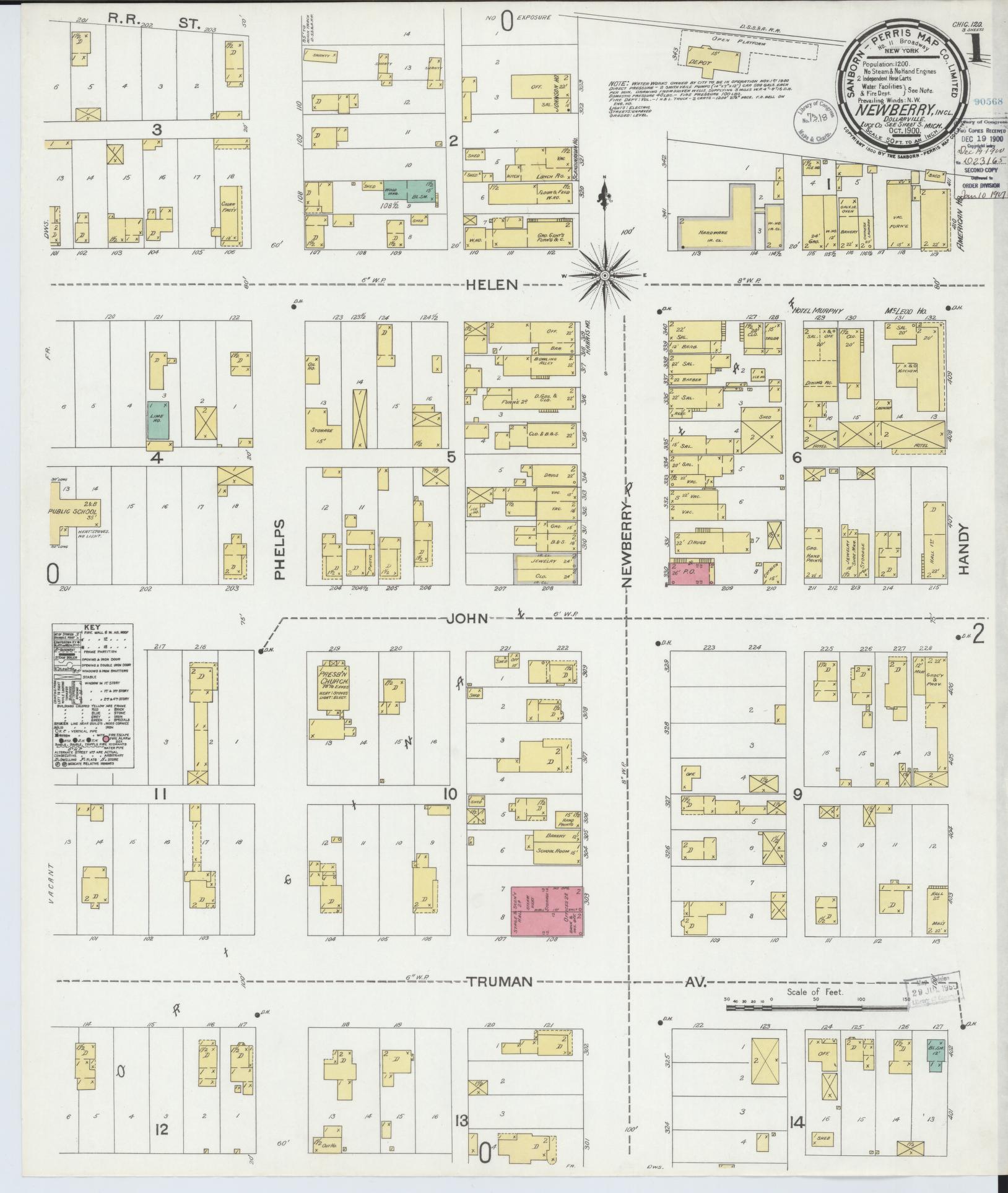 Sanborn Fire Insurance Map from Newberry, Luce County, Michigan (1900), Sheet #0001 - Complete Map Set gallery image, historic Sanborn map, vintage wall art, Michigan Michigan