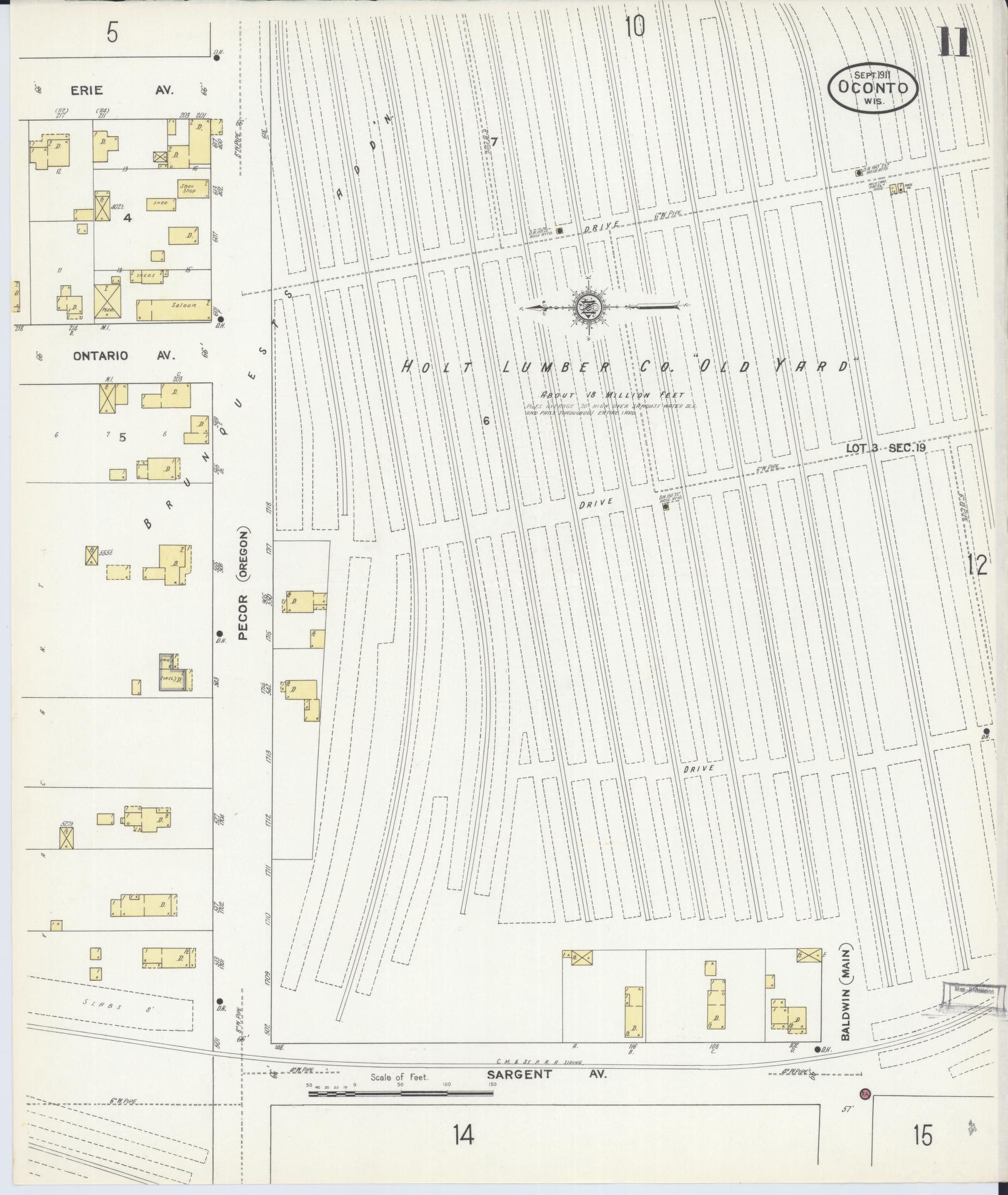 Sanborn Fire Insurance Map from Oconto, Oconto County, Wisconsin (1911), Sheet #0011 - Historic Sanborn Fire Insurance Map Print, vintage old map wall art, antique decor, genealogy gift, Wisconsin Wisconsin map