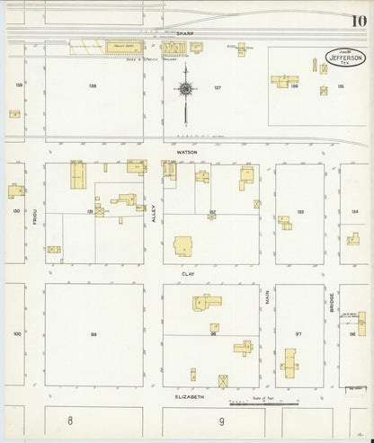 Sanborn Fire Insurance Map from Jefferson, Marion County, Texas (1911), Sheet #0010 - Historic Sanborn Fire Insurance Map Print, vintage old map wall art, antique decor, genealogy gift, Texas Texas map