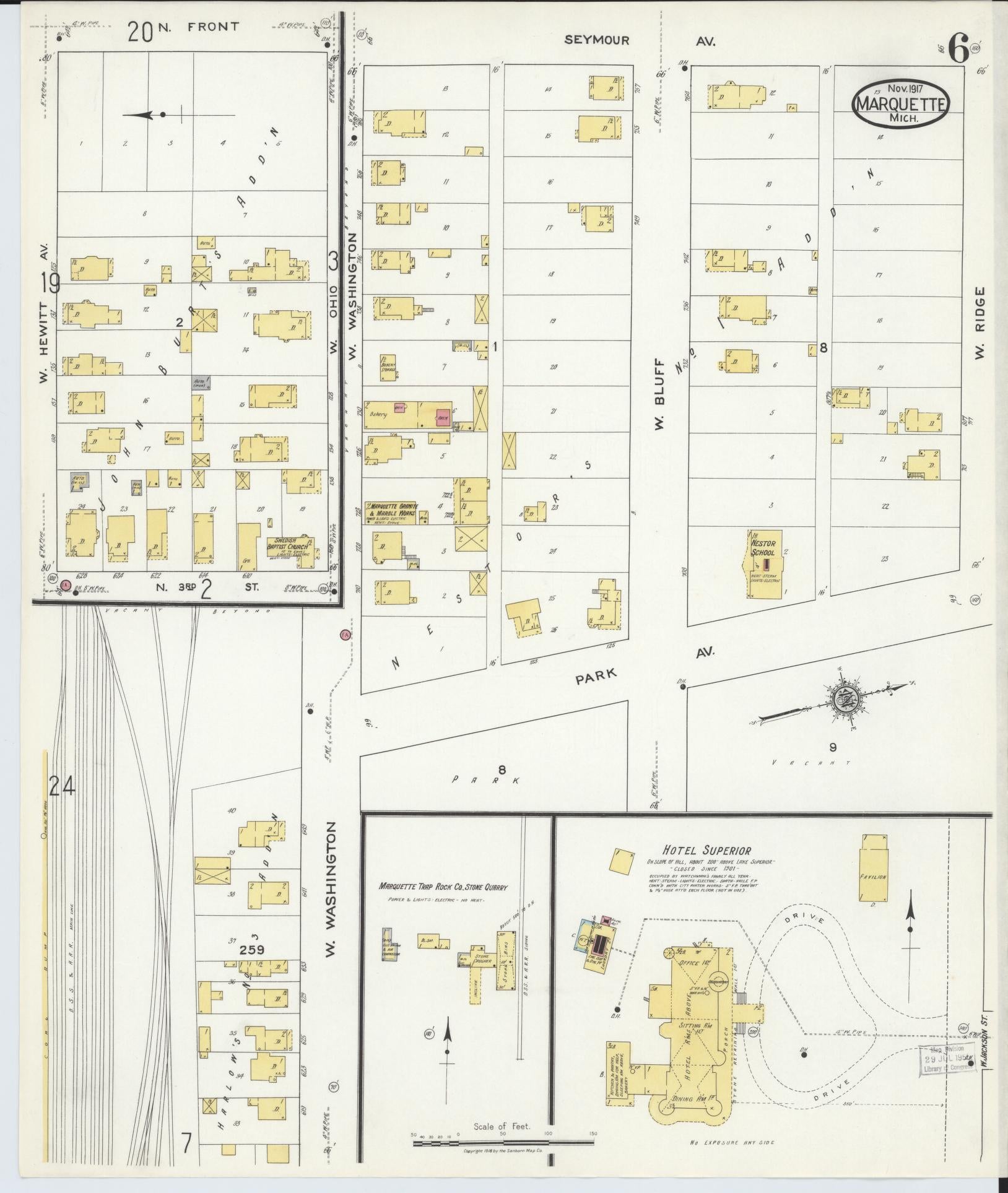 Sanborn Fire Insurance Map from Marquette, Marquette County, Michigan (1917), Sheet #0006 - Historic Sanborn Fire Insurance Map Print, vintage old map wall art, antique decor, genealogy gift, Michigan Michigan map