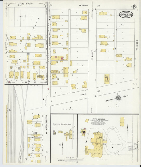Sanborn Fire Insurance Map from Marquette, Marquette County, Michigan (1917), Sheet #0006 - Historic Sanborn Fire Insurance Map Print, vintage old map wall art, antique decor, genealogy gift, Michigan Michigan map