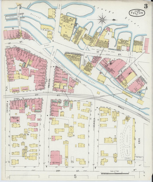 Sanborn Fire Insurance Map from Fulton, Oswego County, New York (1896), Sheet #0003 - Historic Sanborn Fire Insurance Map Print, vintage old map wall art, antique decor, genealogy gift, New York New York map