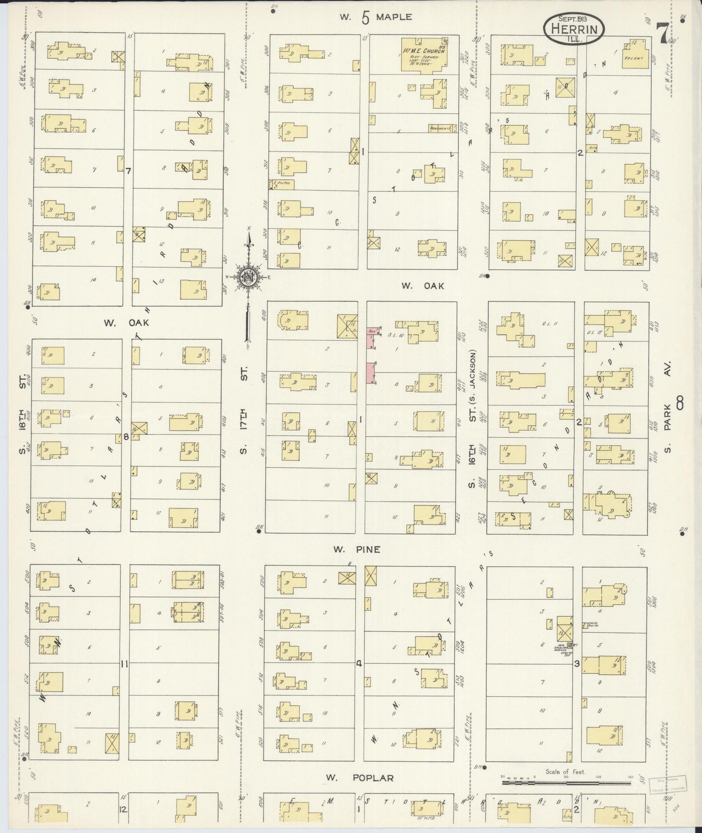 Sanborn Fire Insurance Map from Herrin, Williamson County, Illinois (1913), Sheet #0007 - Historic Sanborn Fire Insurance Map Print, vintage old map wall art, antique decor, genealogy gift, Illinois Illinois map