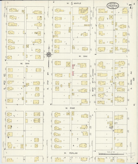 Sanborn Fire Insurance Map from Herrin, Williamson County, Illinois (1913), Sheet #0007 - Historic Sanborn Fire Insurance Map Print, vintage old map wall art, antique decor, genealogy gift, Illinois Illinois map