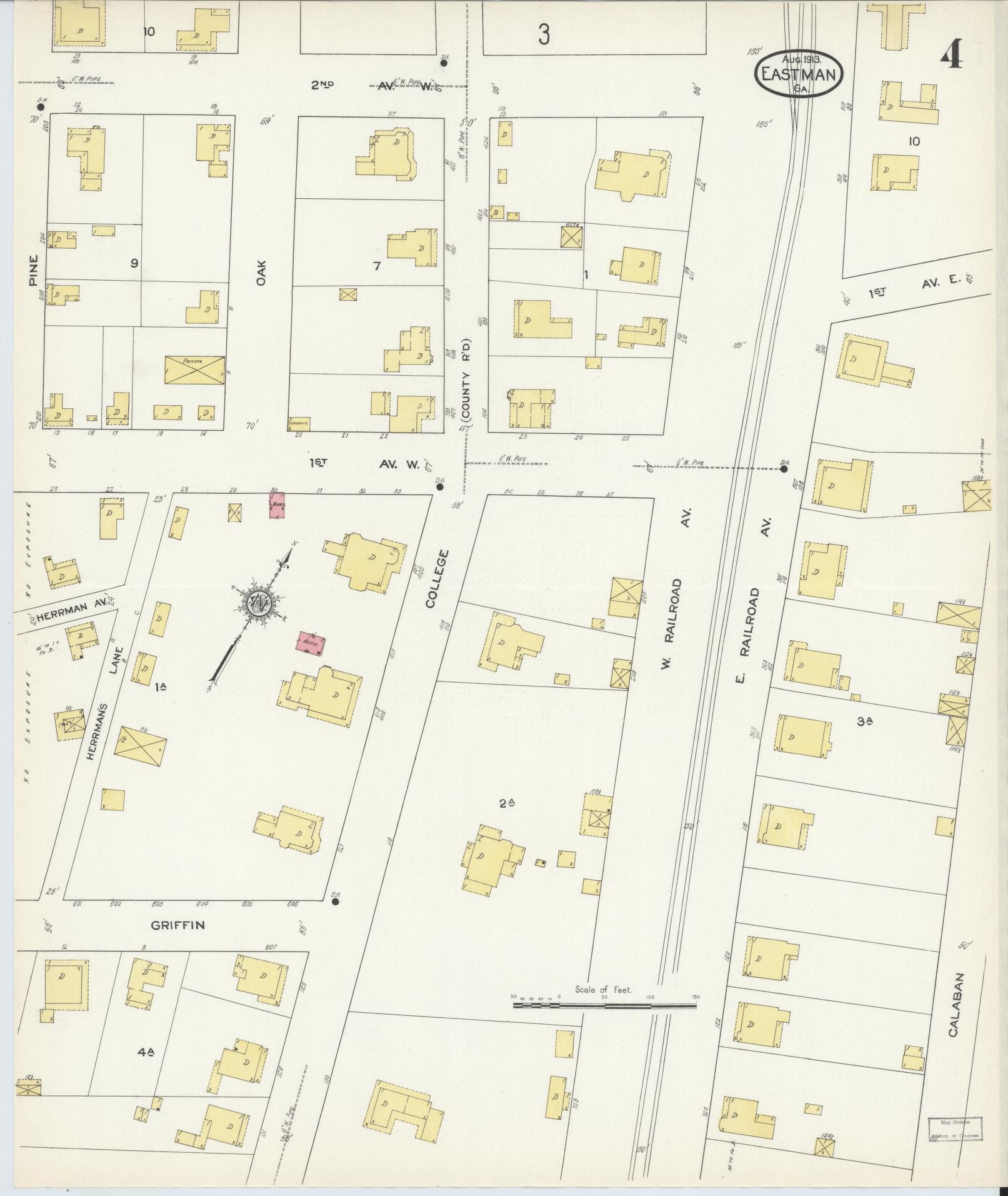 Sanborn Fire Insurance Map from Eastman, Dodge County, Georgia (1913), Sheet #0004 - Complete Map Set gallery image, historic Sanborn map, vintage wall art, Georgia Georgia