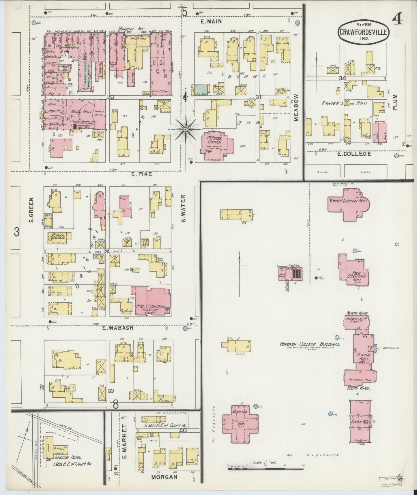 Sanborn Fire Insurance Map from Crawfordsville, Montgomery County, Indiana (1896), Sheet #0004 - Complete Map Set gallery image, historic Sanborn map, vintage wall art, Indiana Indiana