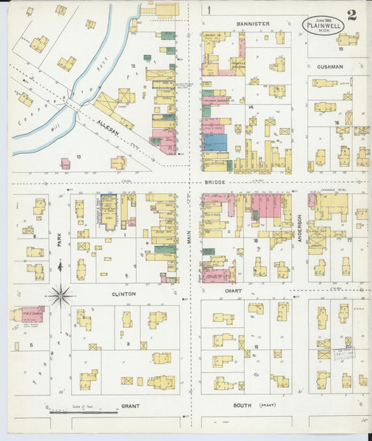 Sanborn Fire Insurance Map from Plainwell, Allegan County, Michigan (1904), Sheet #0002 - Historic Sanborn Fire Insurance Map Print, vintage old map wall art, antique decor, genealogy gift, Michigan Michigan map