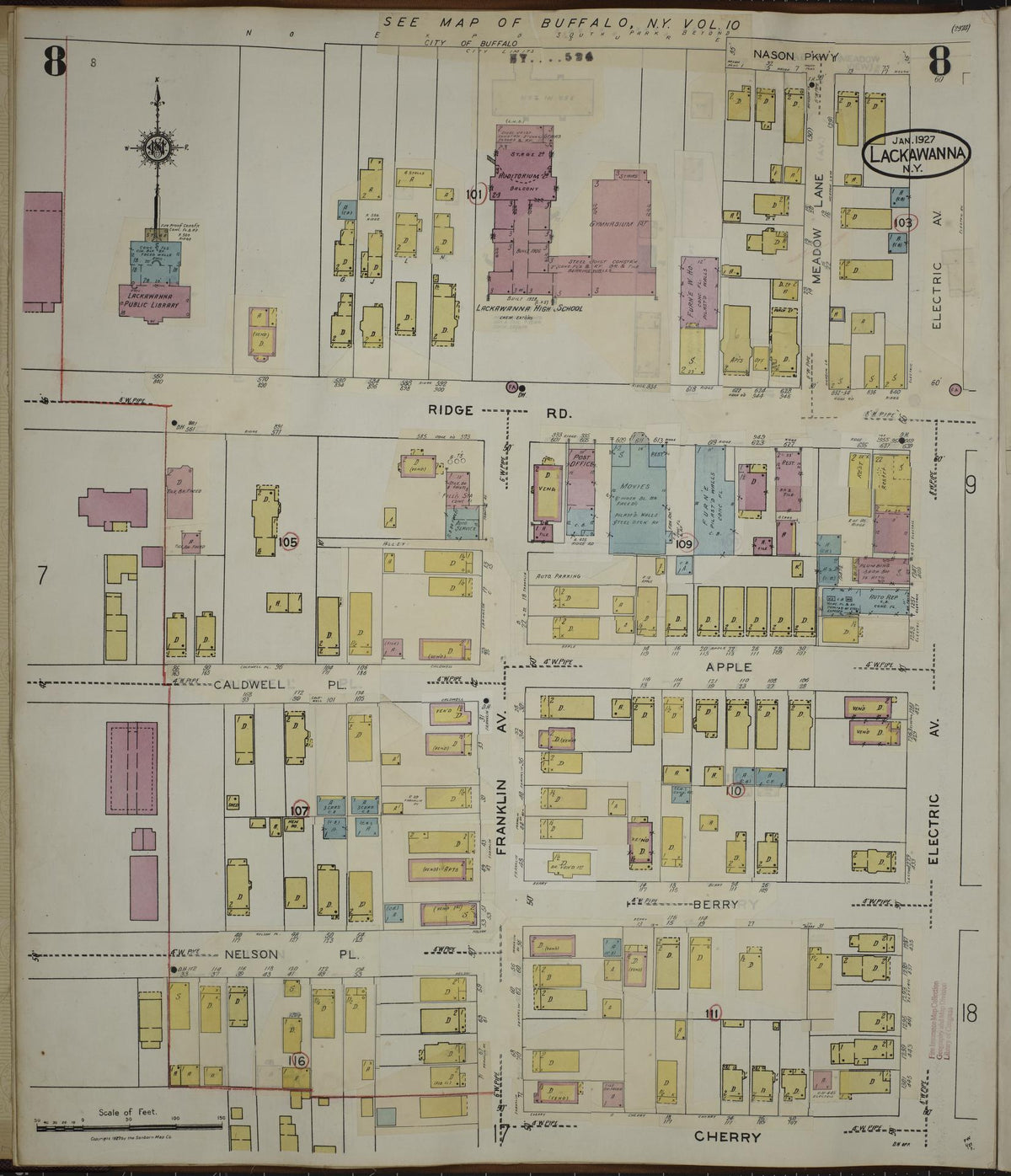 Sanborn Fire Insurance Map from Lackawanna, Erie County, New York (1950), Sheet #0008 - Historic Sanborn Fire Insurance Map Print, vintage old map wall art, antique decor, genealogy gift, New York New York map