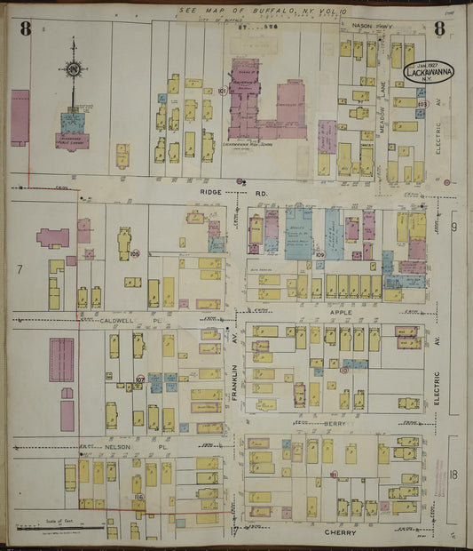 Sanborn Fire Insurance Map from Lackawanna, Erie County, New York (1950), Sheet #0008 - Historic Sanborn Fire Insurance Map Print, vintage old map wall art, antique decor, genealogy gift, New York New York map