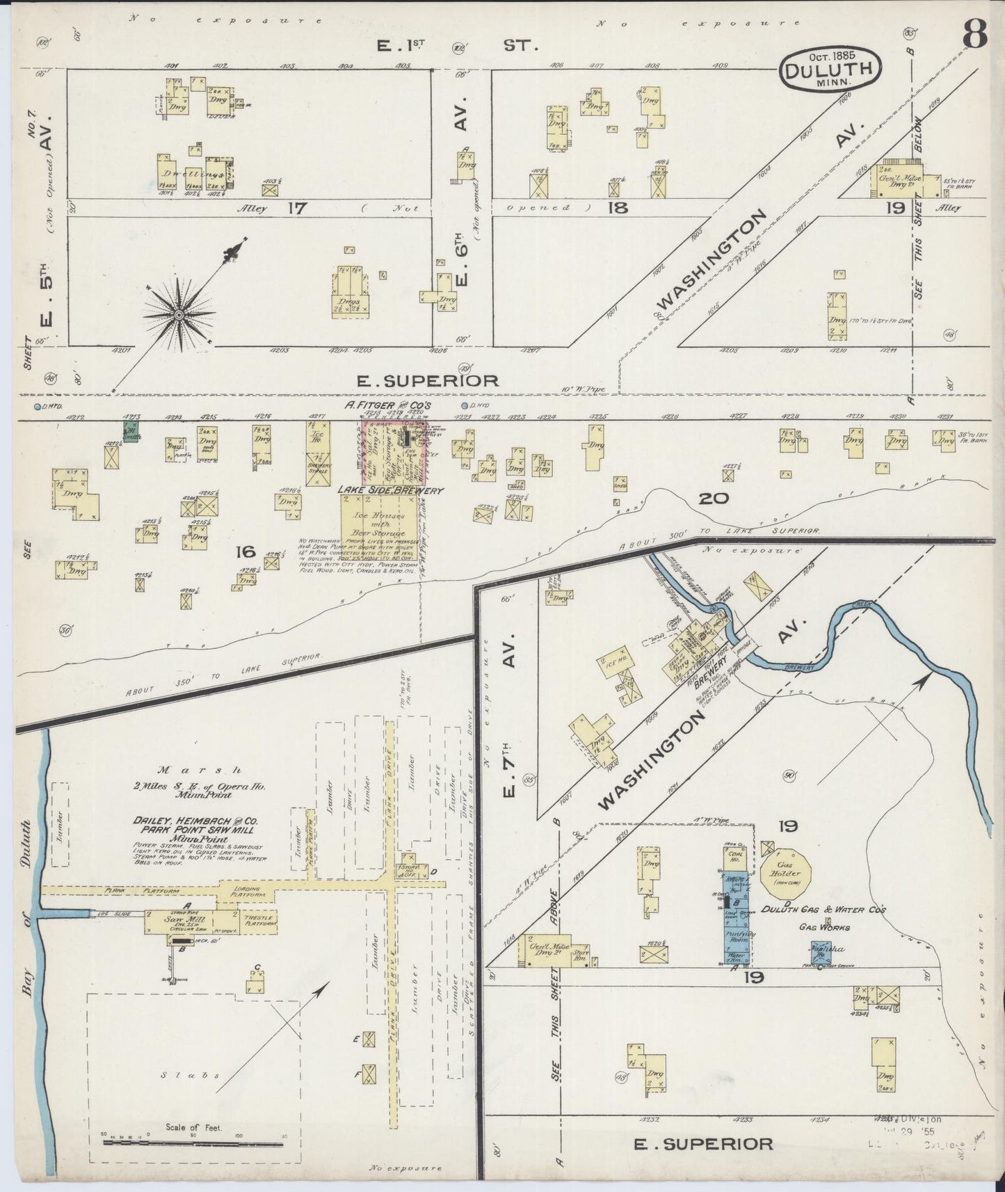 Sanborn Fire Insurance Map from Duluth, Saint Louis County, Minnesota (1885), Sheet #0008 - Historic Sanborn Fire Insurance Map Print, vintage old map wall art, antique decor, genealogy gift, Minnesota Minnesota map