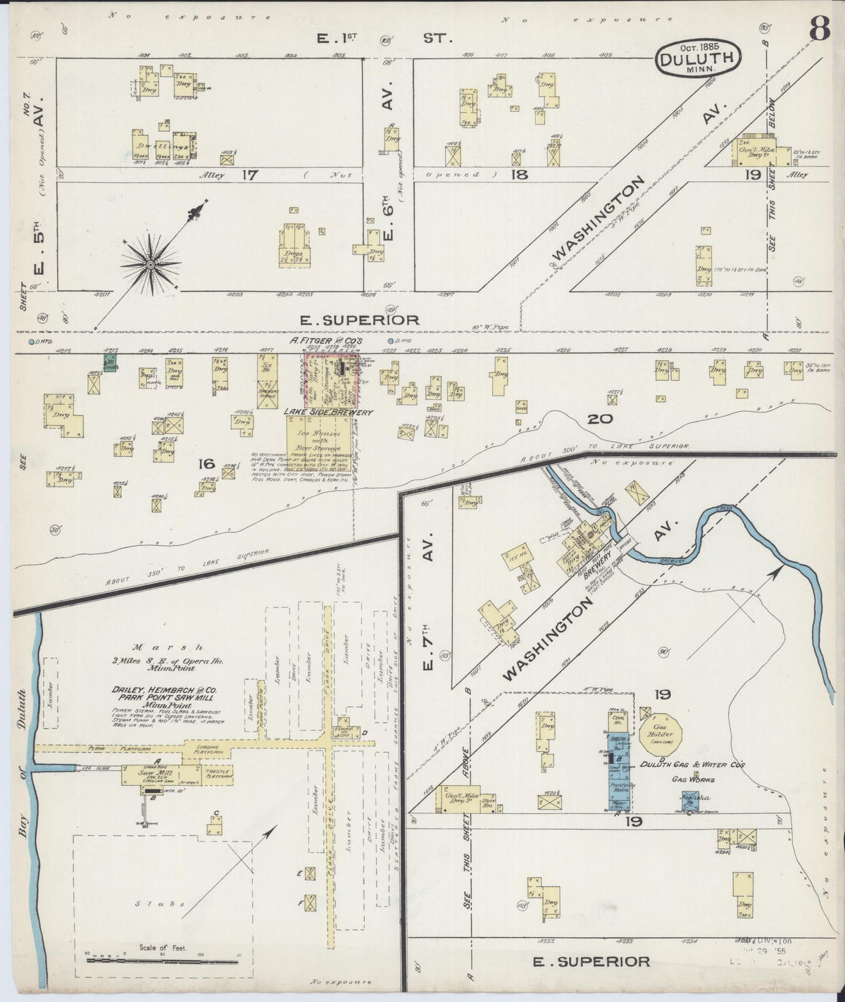 Sanborn Fire Insurance Map from Duluth, Saint Louis County, Minnesota (1885), Sheet #0008 - Historic Sanborn Fire Insurance Map Print, vintage old map wall art, antique decor, genealogy gift, Minnesota Minnesota map
