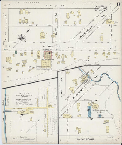 Sanborn Fire Insurance Map from Duluth, Saint Louis County, Minnesota (1885), Sheet #0008 - Historic Sanborn Fire Insurance Map Print, vintage old map wall art, antique decor, genealogy gift, Minnesota Minnesota map