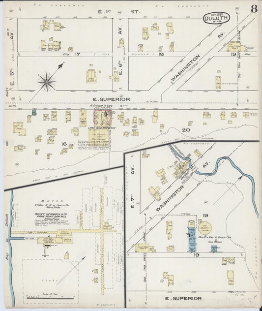 Sanborn Fire Insurance Map from Duluth, Saint Louis County, Minnesota (1885), Sheet #0008 - Historic Sanborn Fire Insurance Map Print, vintage old map wall art, antique decor, genealogy gift, Minnesota Minnesota map