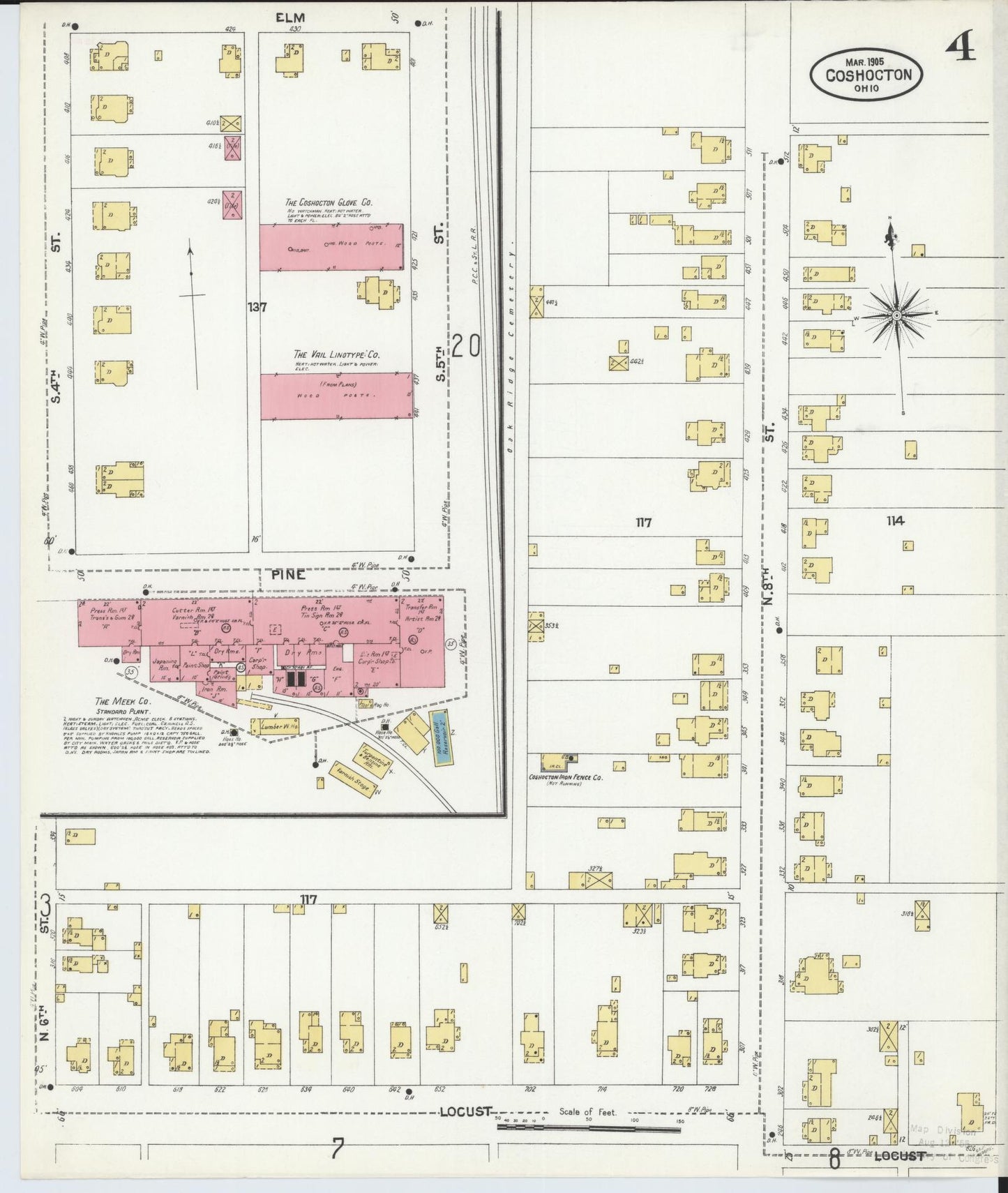 Sanborn Fire Insurance Map from Coshocton, Coshocton County, Ohio (1905), Sheet #0004 - Historic Sanborn Fire Insurance Map Print, vintage old map wall art, antique decor, genealogy gift, Ohio Ohio map