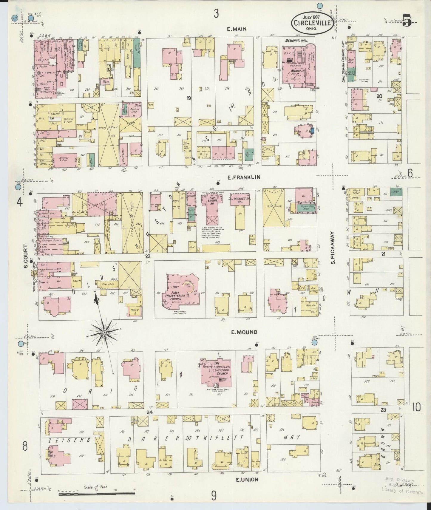 Sanborn Fire Insurance Map from Circleville, Pickaway County, Ohio (1907), Sheet #0005 - Historic Sanborn Fire Insurance Map Print, vintage old map wall art, antique decor, genealogy gift, Ohio Ohio map