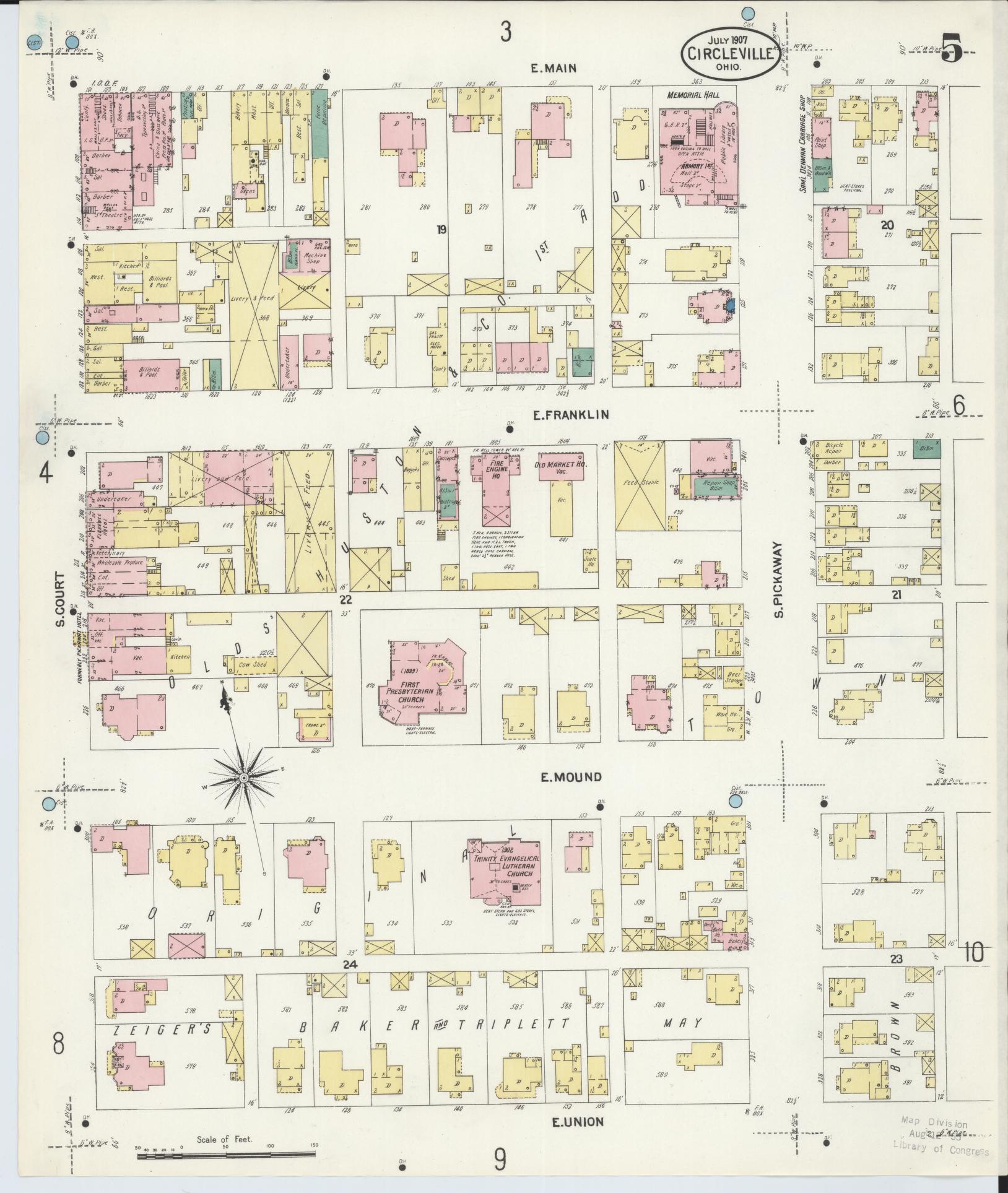 Sanborn Fire Insurance Map from Circleville, Pickaway County, Ohio (1907), Sheet #0005 - Historic Sanborn Fire Insurance Map Print, vintage old map wall art, antique decor, genealogy gift, Ohio Ohio map