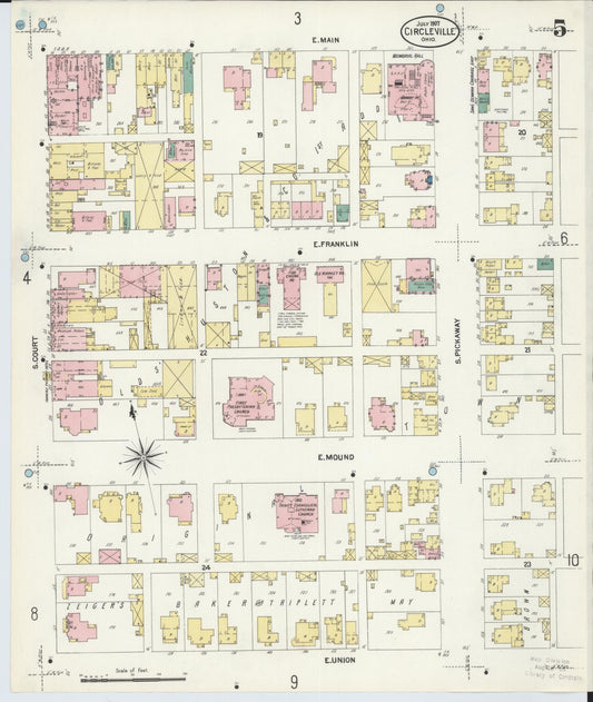 Sanborn Fire Insurance Map from Circleville, Pickaway County, Ohio (1907), Sheet #0005 - Historic Sanborn Fire Insurance Map Print, vintage old map wall art, antique decor, genealogy gift, Ohio Ohio map