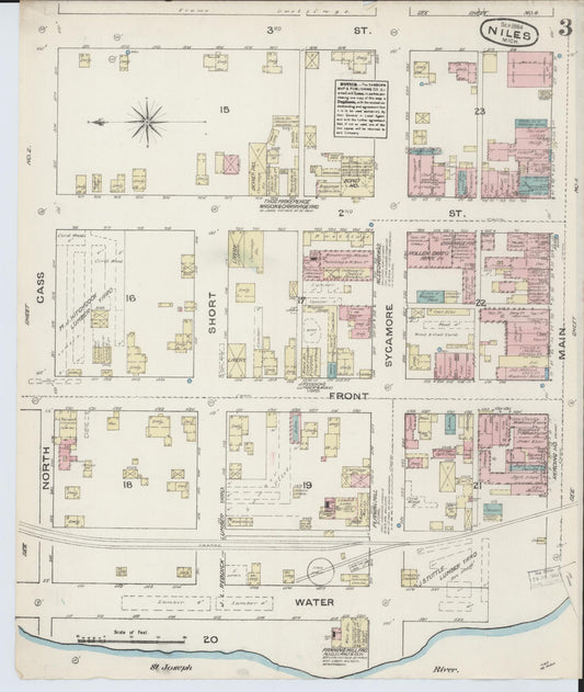 Sanborn Fire Insurance Map from Niles, Berrien County, Michigan (1884), Sheet #0003 - Historic Sanborn Fire Insurance Map Print, vintage old map wall art, antique decor, genealogy gift, Michigan Michigan map