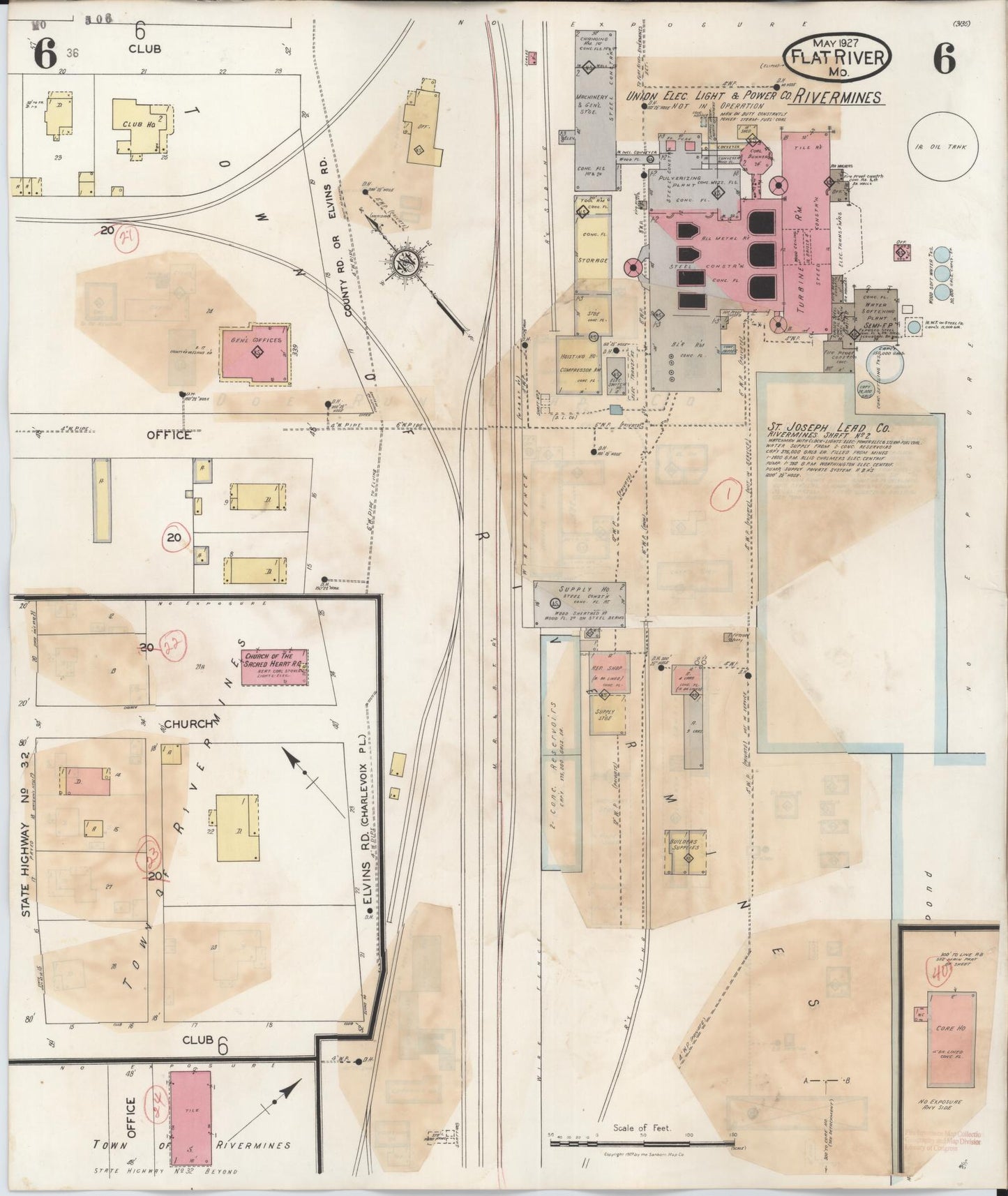Sanborn Fire Insurance Map from Flat River, Saint Francois County, Missouri (1938), Sheet #0006 - Historic Sanborn Fire Insurance Map Print, vintage old map wall art, antique decor, genealogy gift, Missouri Missouri map