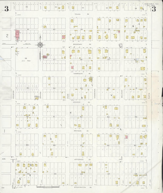 Sanborn Fire Insurance Map from Newcastle, Young County, Texas (1933), Sheet #0003 - Historic Sanborn Fire Insurance Map Print, vintage old map wall art, antique decor, genealogy gift, Texas Texas map