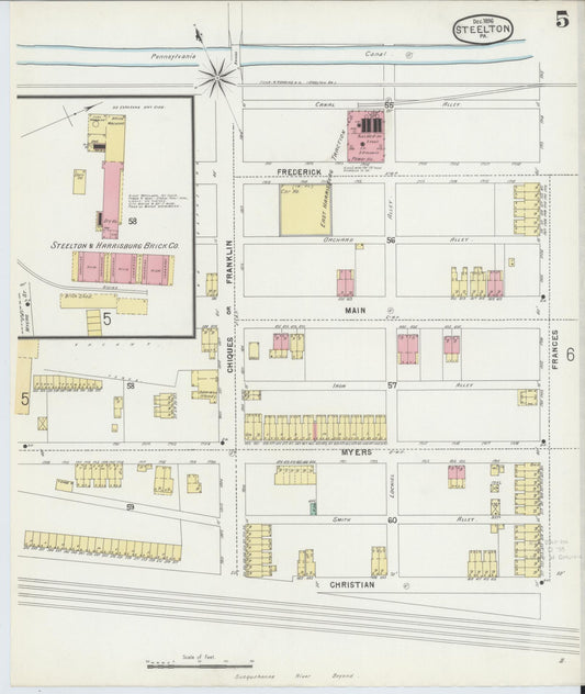 Sanborn Fire Insurance Map from Steelton, Dauphin County, Pennsylvania (1896), Sheet #0005 - Historic Sanborn Fire Insurance Map Print, vintage old map wall art, antique decor, genealogy gift, Pennsylvania Pennsylvania map