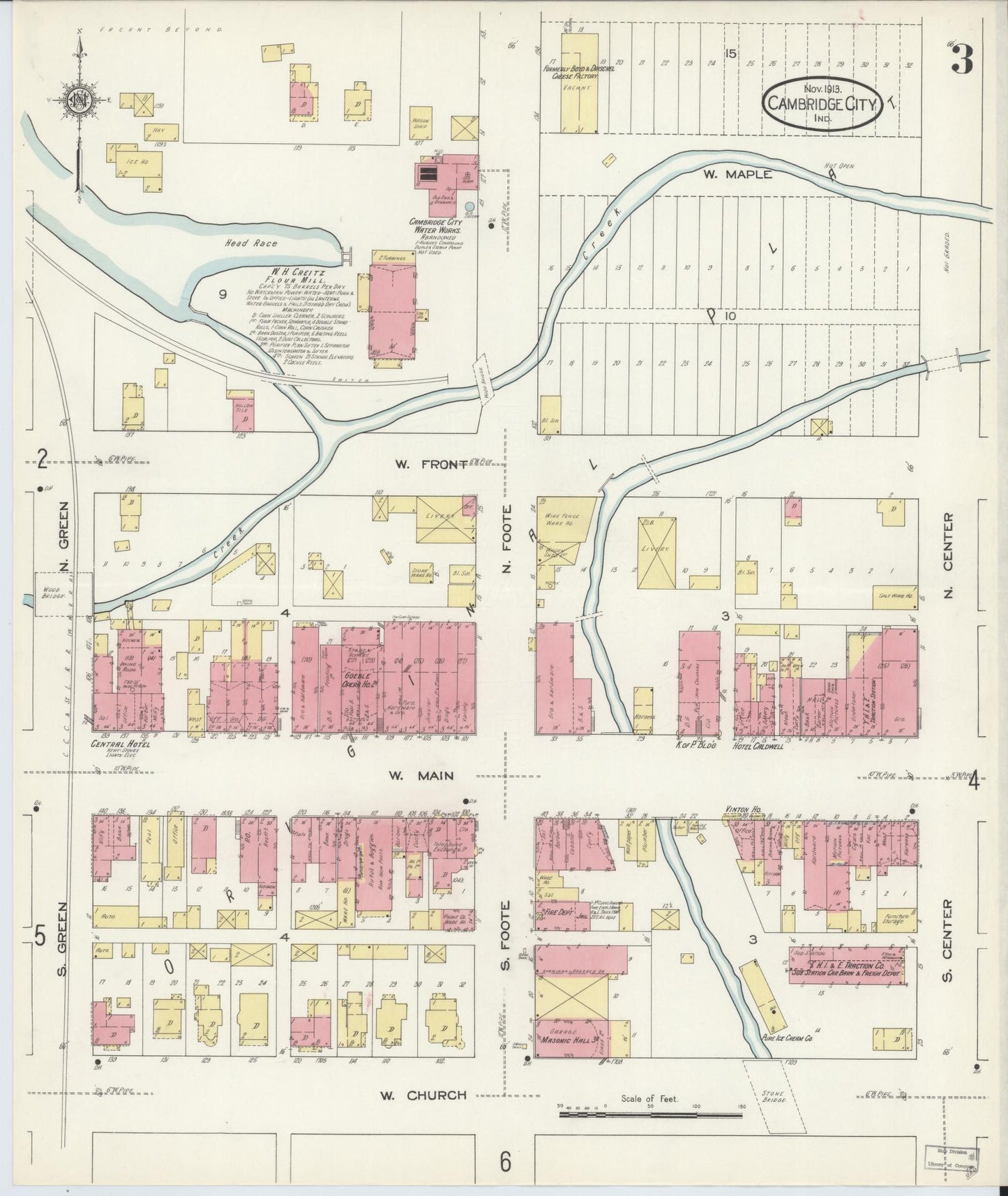 Sanborn Fire Insurance Map from Cambridge City, Wayne County, Indiana (1913), Sheet #0003 - Complete Map Set gallery image, historic Sanborn map, vintage wall art, Indiana Indiana