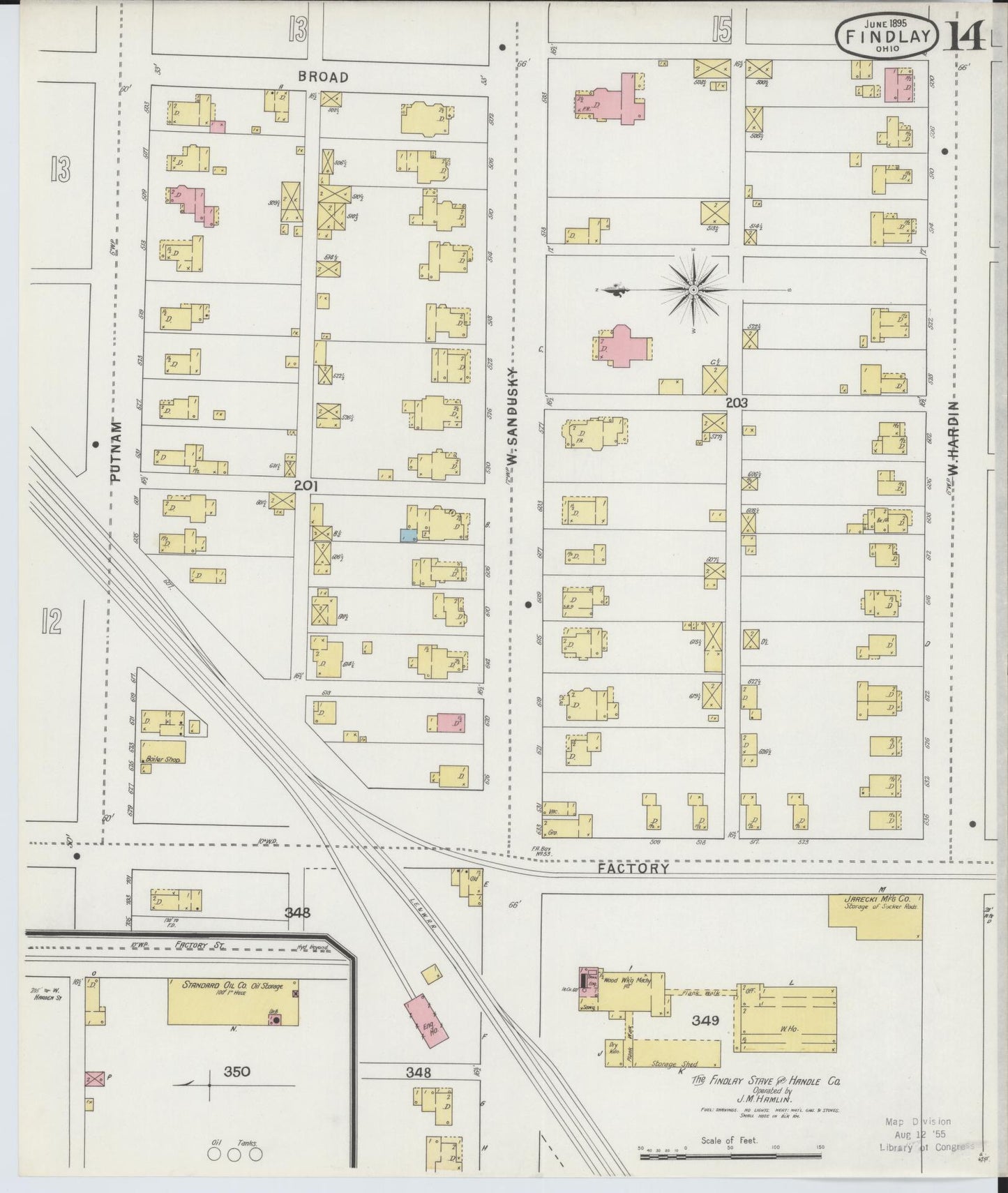 Sanborn Fire Insurance Map from Findlay, Hancock County, Ohio (1895), Sheet #0014 - Historic Sanborn Fire Insurance Map Print, vintage old map wall art, antique decor, genealogy gift, Ohio Ohio map