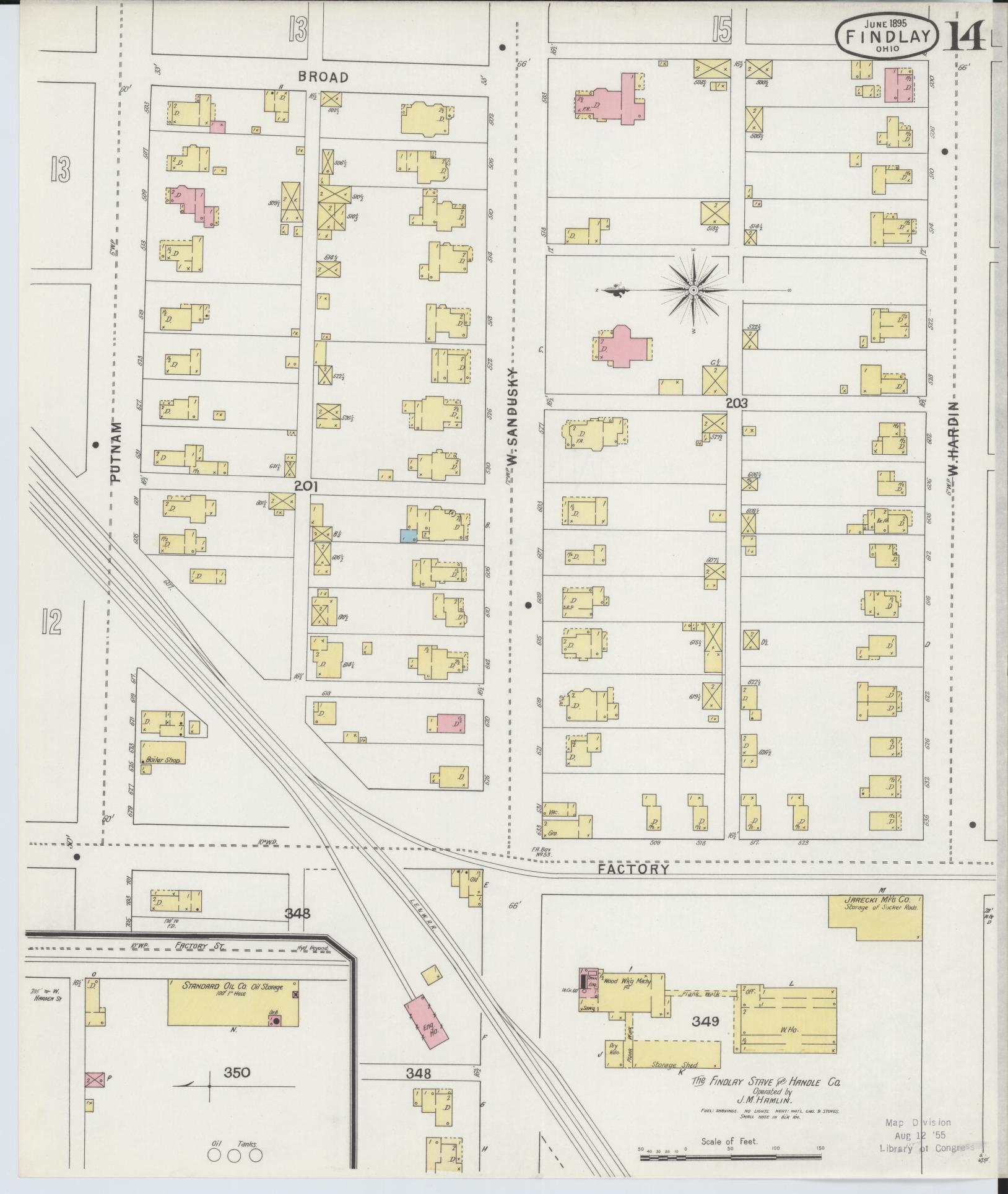 Sanborn Fire Insurance Map from Findlay, Hancock County, Ohio (1895), Sheet #0014 - Historic Sanborn Fire Insurance Map Print, vintage old map wall art, antique decor, genealogy gift, Ohio Ohio map