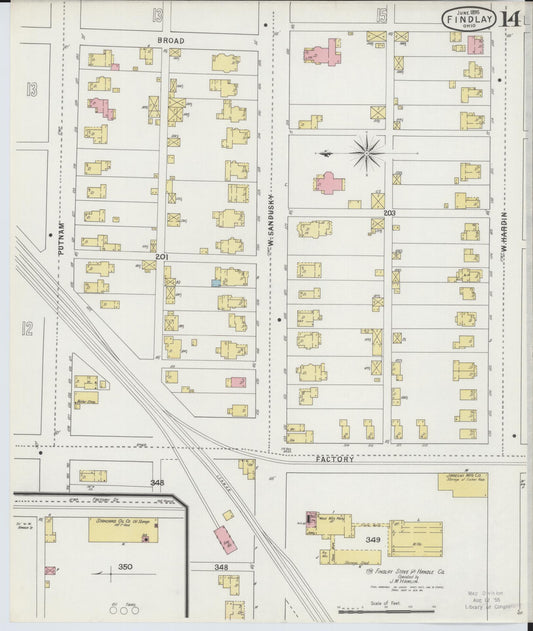 Sanborn Fire Insurance Map from Findlay, Hancock County, Ohio (1895), Sheet #0014 - Historic Sanborn Fire Insurance Map Print, vintage old map wall art, antique decor, genealogy gift, Ohio Ohio map