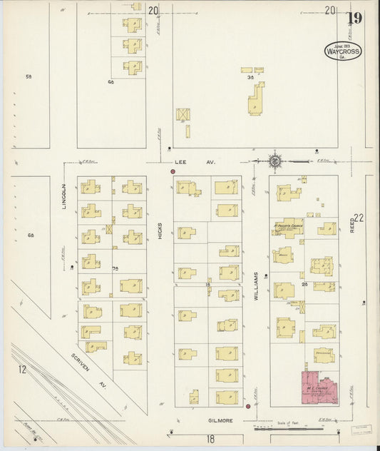 Sanborn Fire Insurance Map from Waycross, Ware County, Georgia (1913), Sheet #0019 - Historic Sanborn Fire Insurance Map Print, vintage old map wall art, antique decor, genealogy gift, Georgia Georgia map