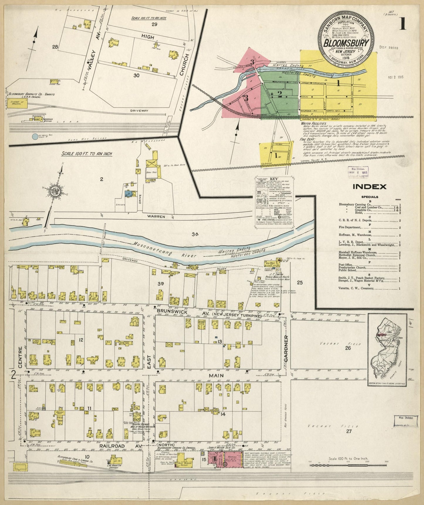 Sanborn Fire Insurance Map from Bloomsbury, Hunterdon County, New Jersey. (1915) – Historic Sanborn Fire Insurance Map Print